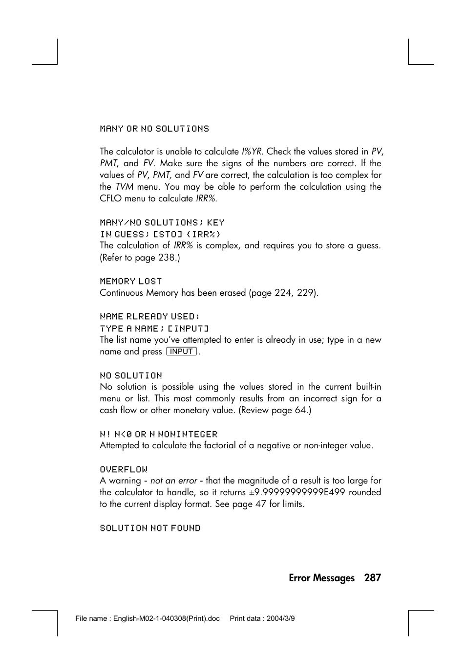 HP 17bII+ User Manual | Page 287 / 310