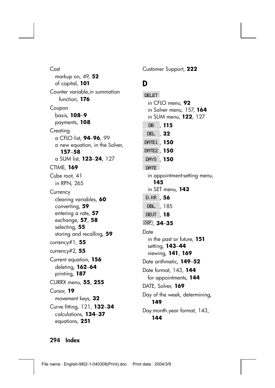 HP 17bII+ User Manual | Page 294 / 310