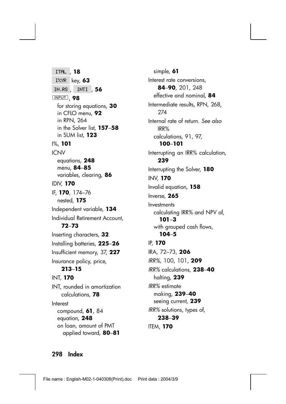 HP 17bII+ User Manual | Page 298 / 310