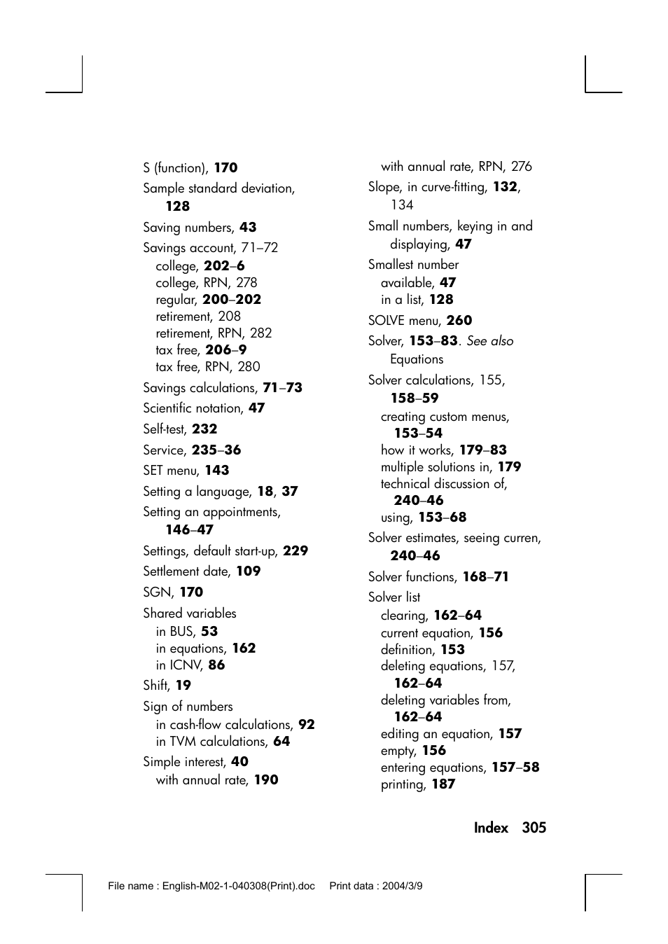 HP 17bII+ User Manual | Page 305 / 310