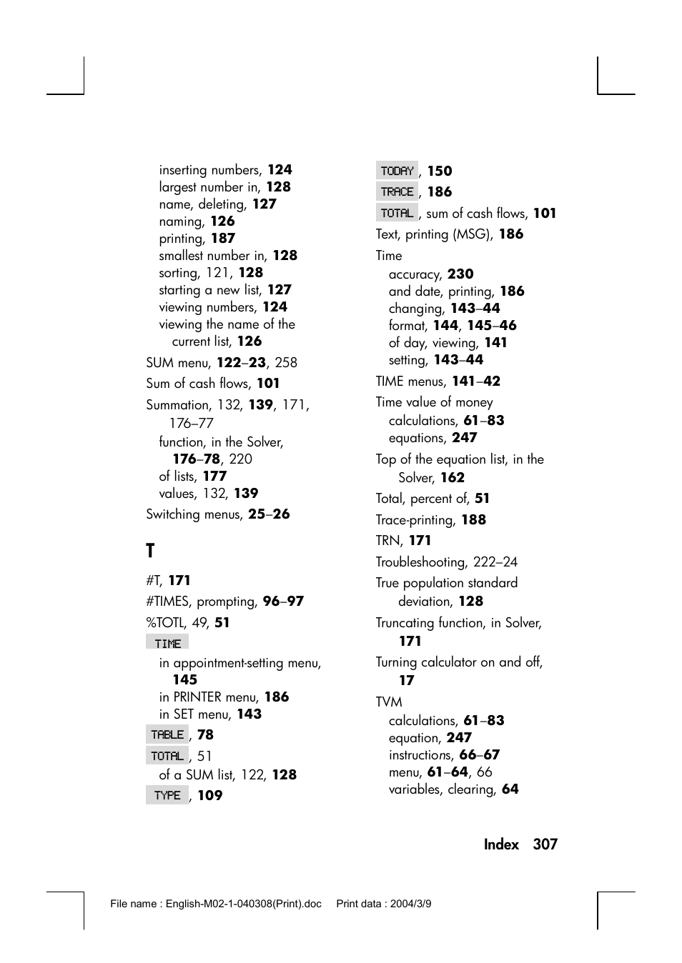HP 17bII+ User Manual | Page 307 / 310