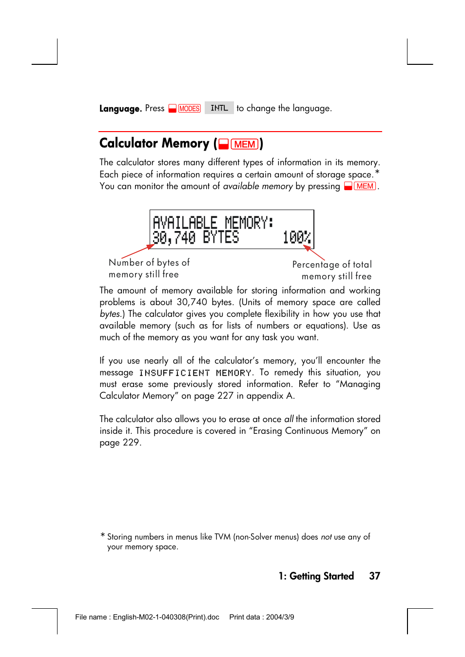 Calculator memory (@m) | HP 17bII+ User Manual | Page 37 / 310