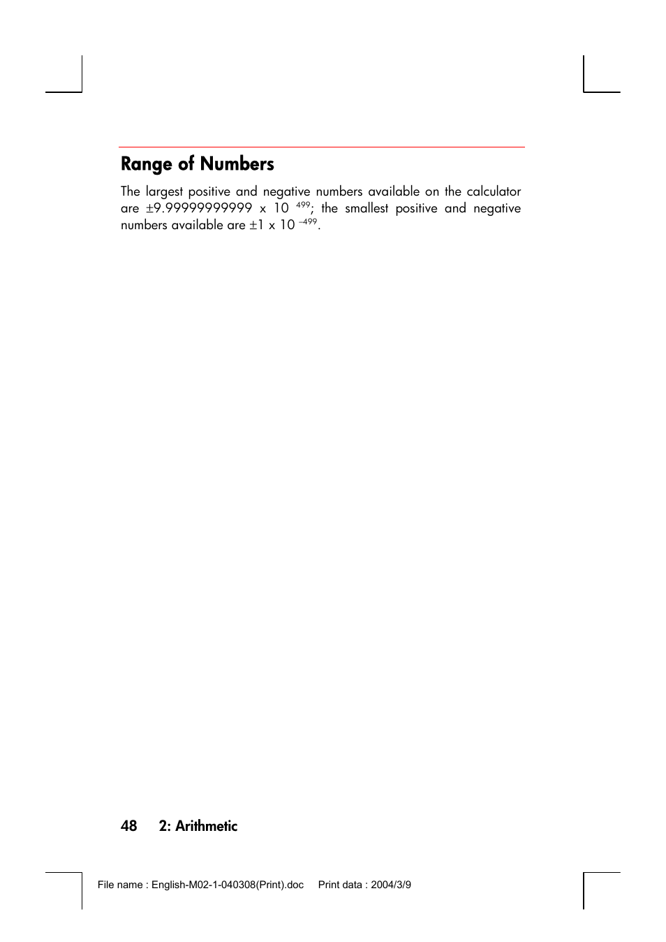 Range of numbers | HP 17bII+ User Manual | Page 48 / 310
