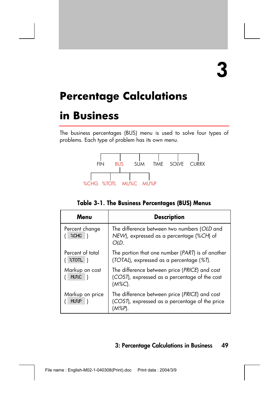 Percentage calculations in business | HP 17bII+ User Manual | Page 49 / 310