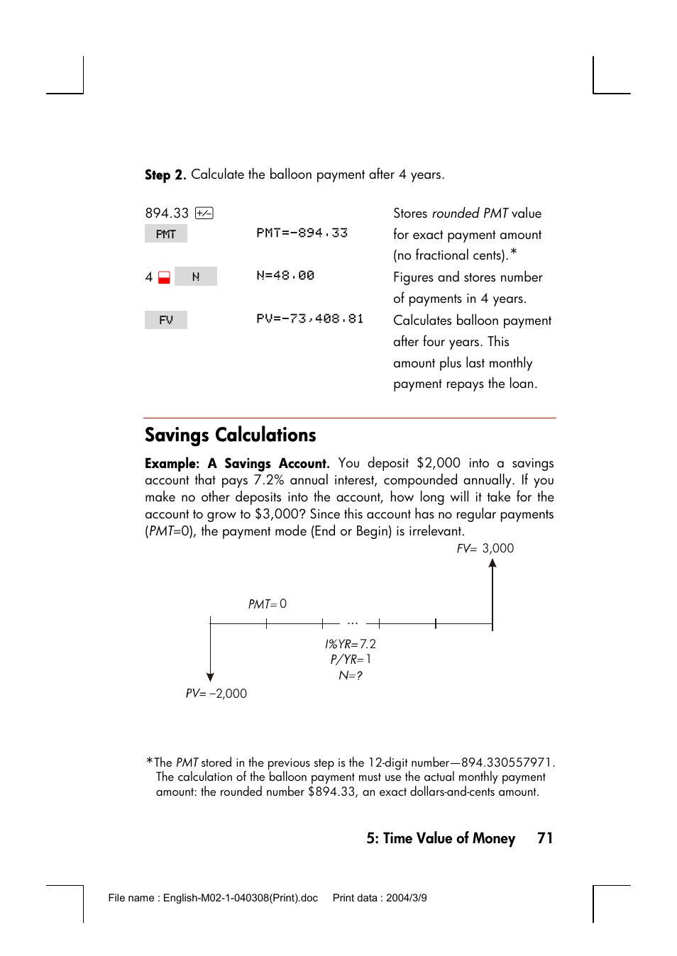 Savings calculations | HP 17bII+ User Manual | Page 71 / 310