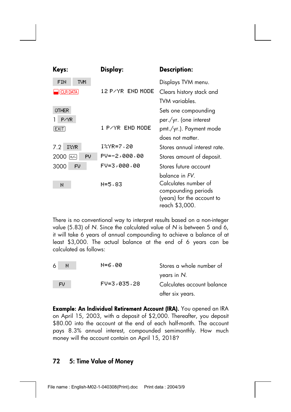 HP 17bII+ User Manual | Page 72 / 310