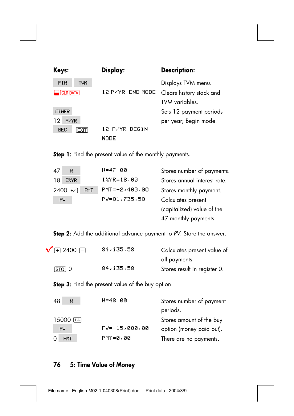 HP 17bII+ User Manual | Page 76 / 310