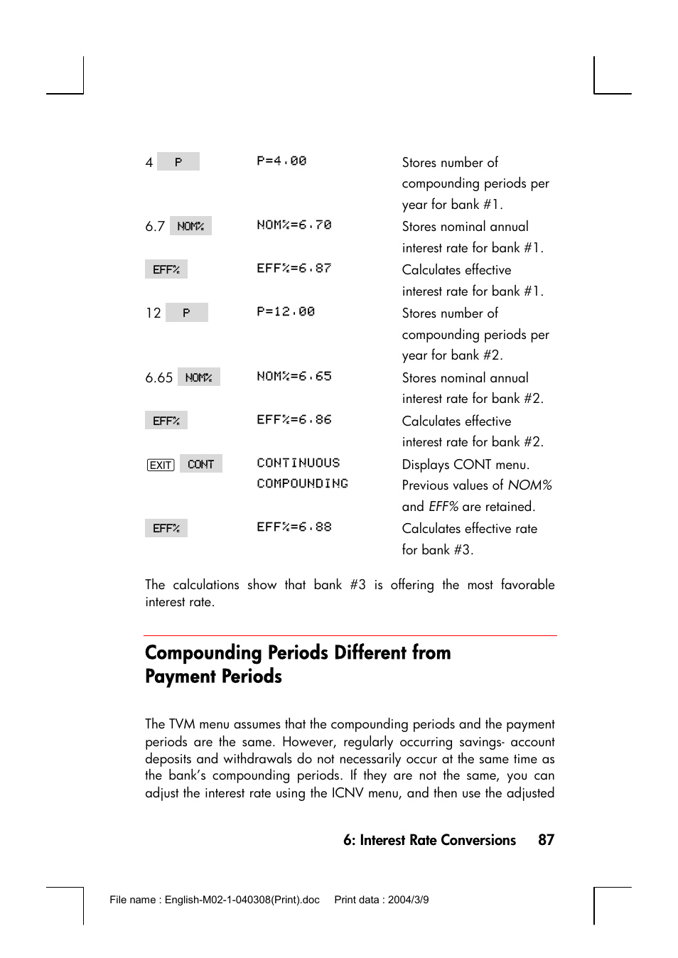 Compounding periods different from payment periods | HP 17bII+ User Manual | Page 87 / 310