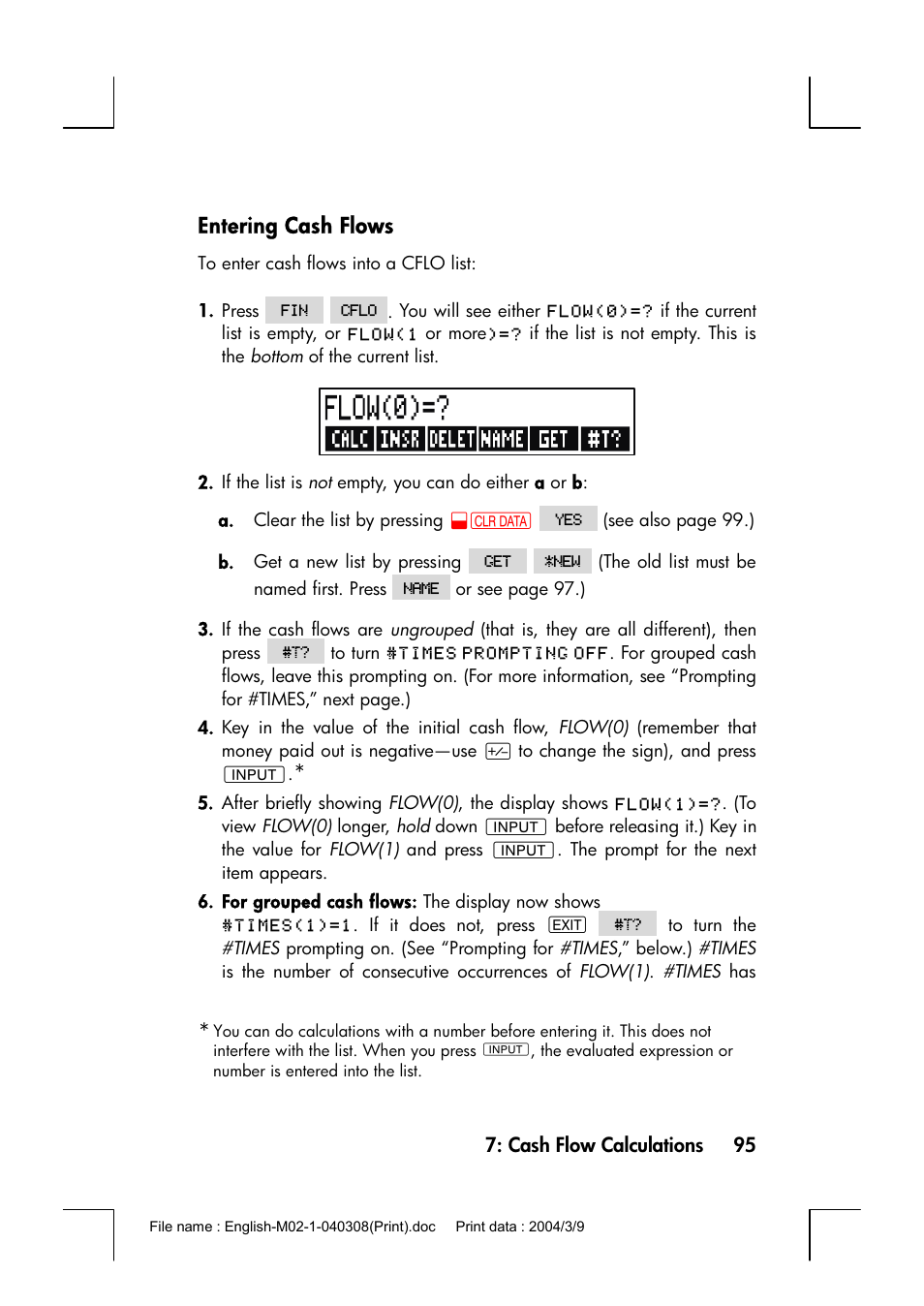 Entering cash flows | HP 17bII+ User Manual | Page 95 / 310