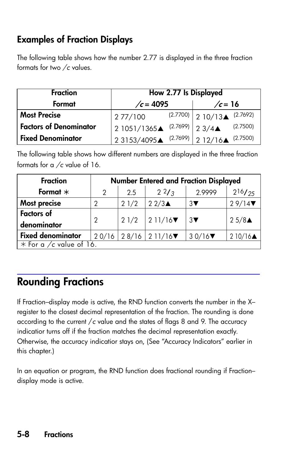 Examples of fraction displays, Rounding fractions | HP 35s Scientific Calculator User Manual | Page 100 / 382