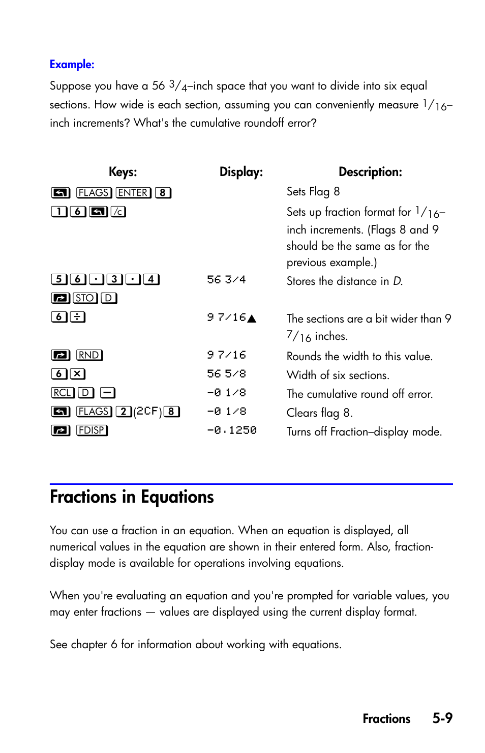 Fractions in equations | HP 35s Scientific Calculator User Manual | Page 101 / 382