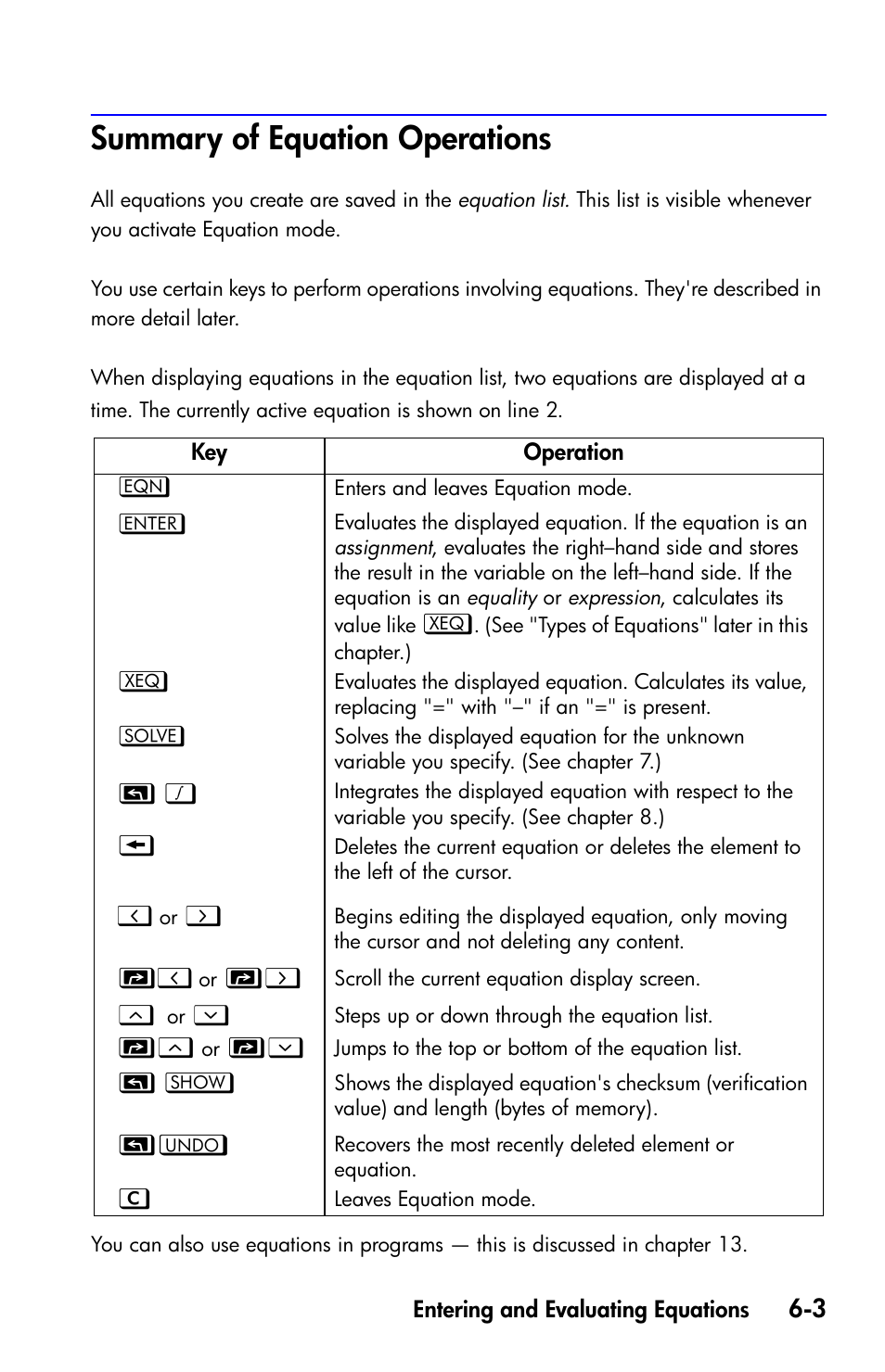 Summary of equation operations | HP 35s Scientific Calculator User Manual | Page 105 / 382