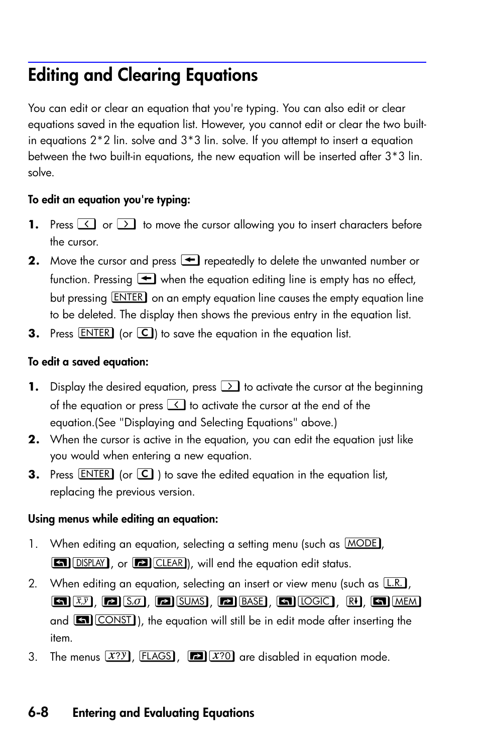 Editing and clearing equations | HP 35s Scientific Calculator User Manual | Page 110 / 382