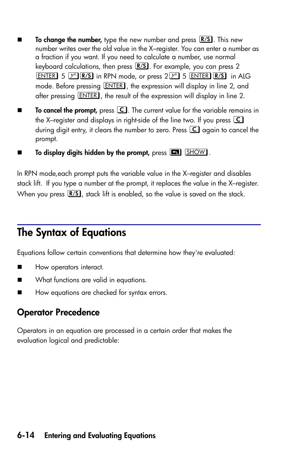 The syntax of equations, Operator precedence | HP 35s Scientific Calculator User Manual | Page 116 / 382