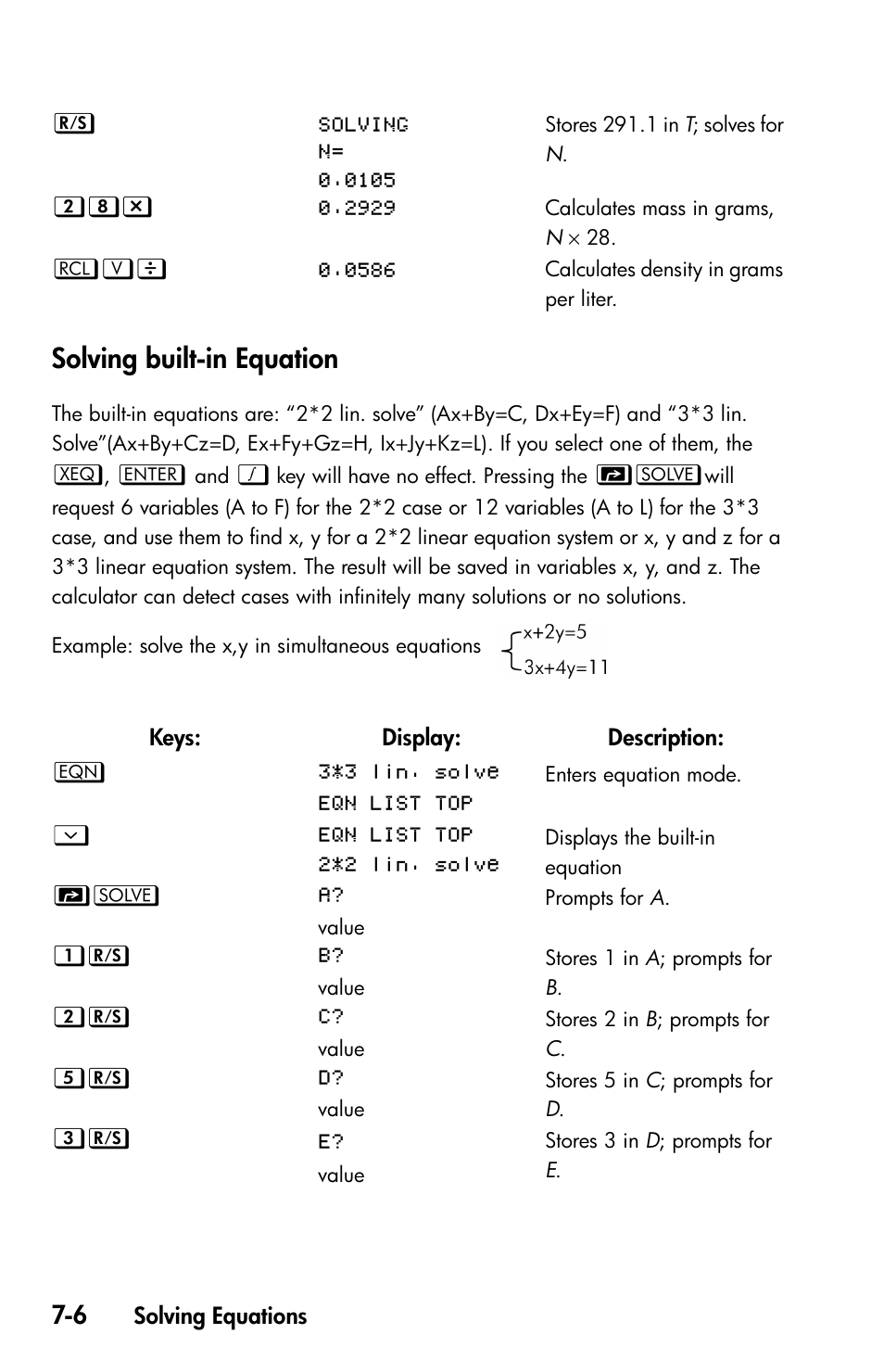 Solving built-in equation | HP 35s Scientific Calculator User Manual | Page 128 / 382