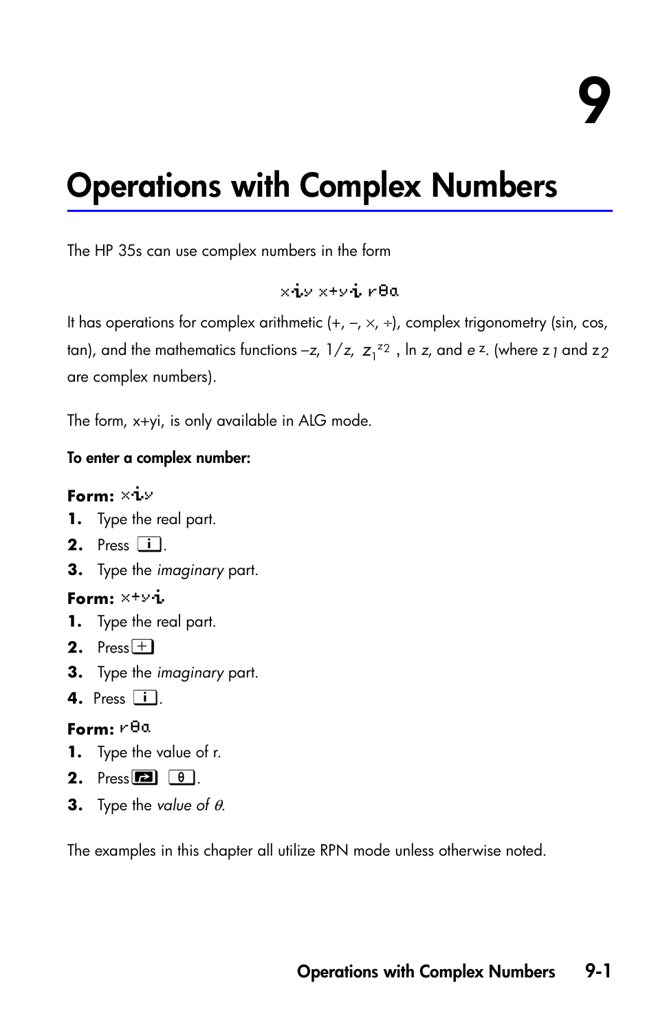 Operations with complex numbers | HP 35s Scientific Calculator User Manual | Page 143 / 382