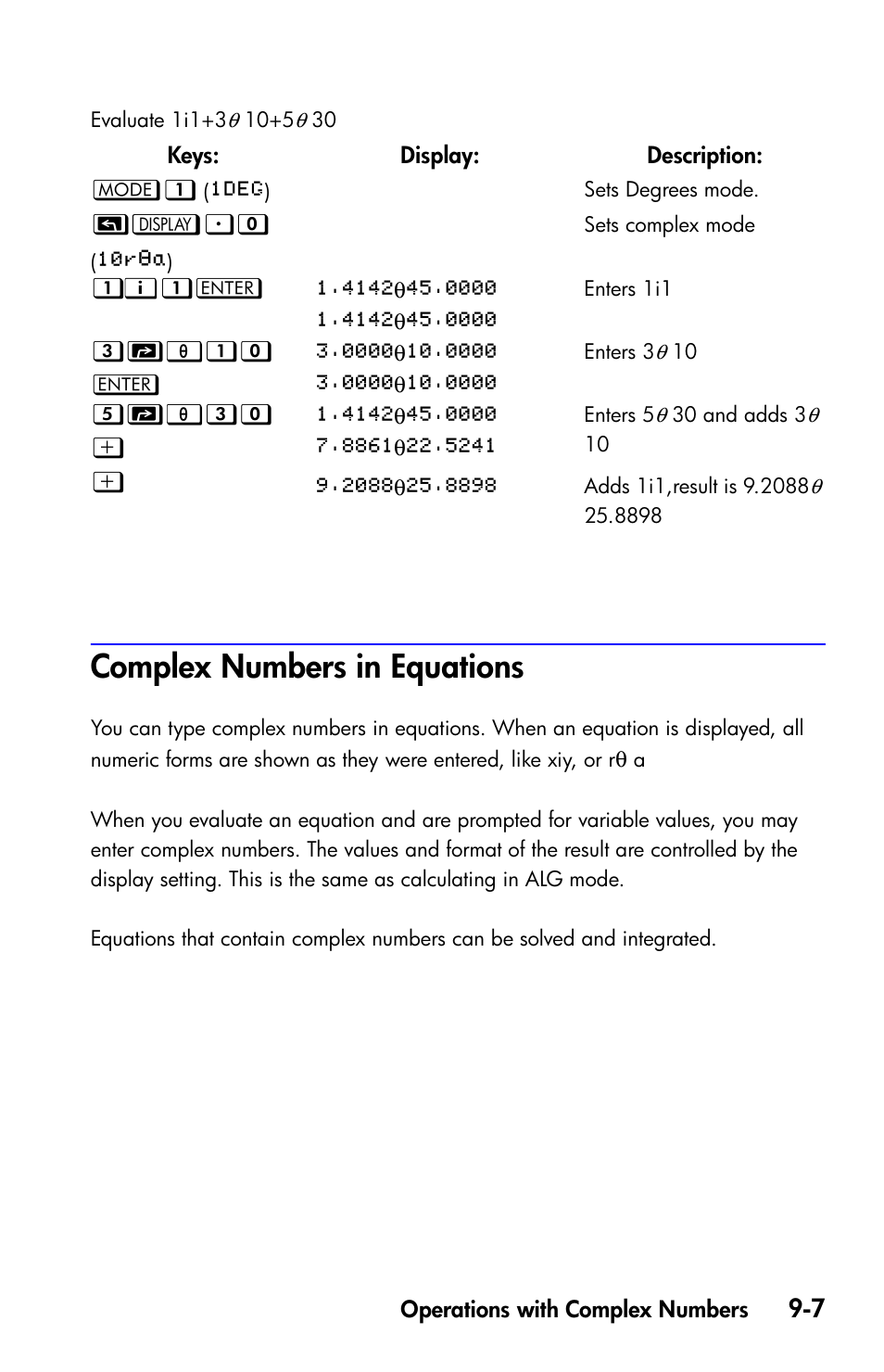 Complex numbers in equations | HP 35s Scientific Calculator User Manual | Page 149 / 382