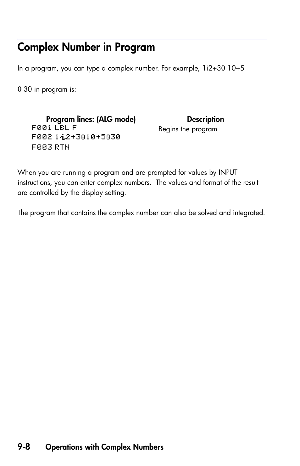 Complex number in program | HP 35s Scientific Calculator User Manual | Page 150 / 382