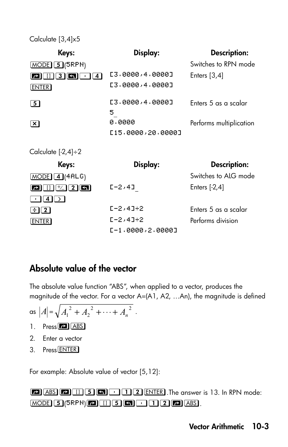 Absolute value of the vector | HP 35s Scientific Calculator User Manual | Page 153 / 382