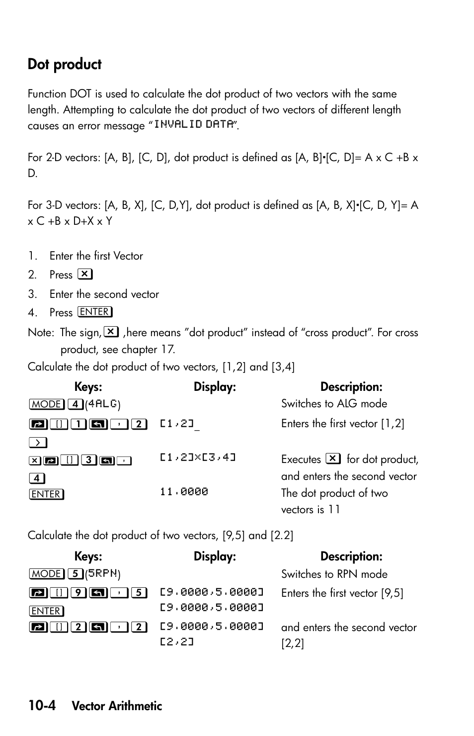 Dot product | HP 35s Scientific Calculator User Manual | Page 154 / 382