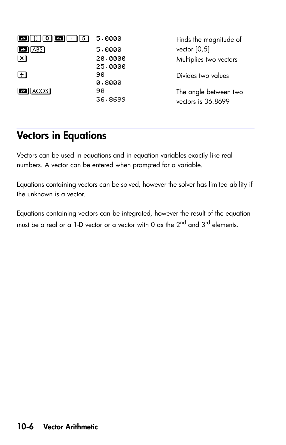 Vectors in equations | HP 35s Scientific Calculator User Manual | Page 156 / 382