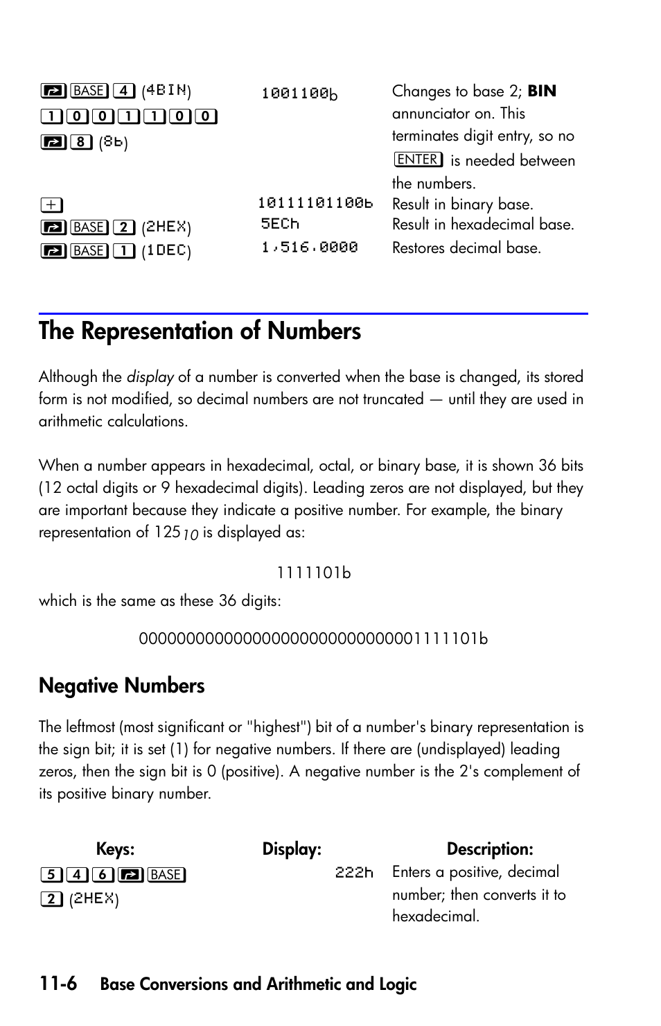 The representation of numbers, Negative numbers | HP 35s Scientific Calculator User Manual | Page 164 / 382