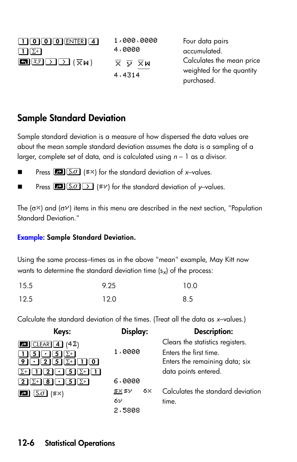 Sample standard deviation | HP 35s Scientific Calculator User Manual | Page 172 / 382