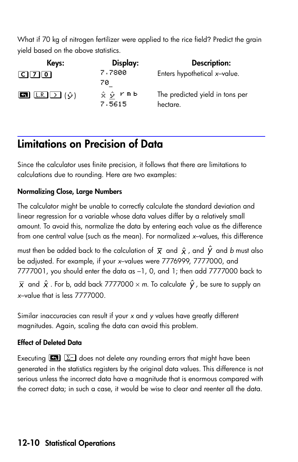 Limitations on precision of data, X ˆ y ˆ | HP 35s Scientific Calculator User Manual | Page 176 / 382