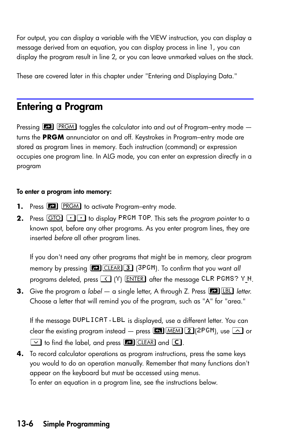 Entering a program | HP 35s Scientific Calculator User Manual | Page 188 / 382