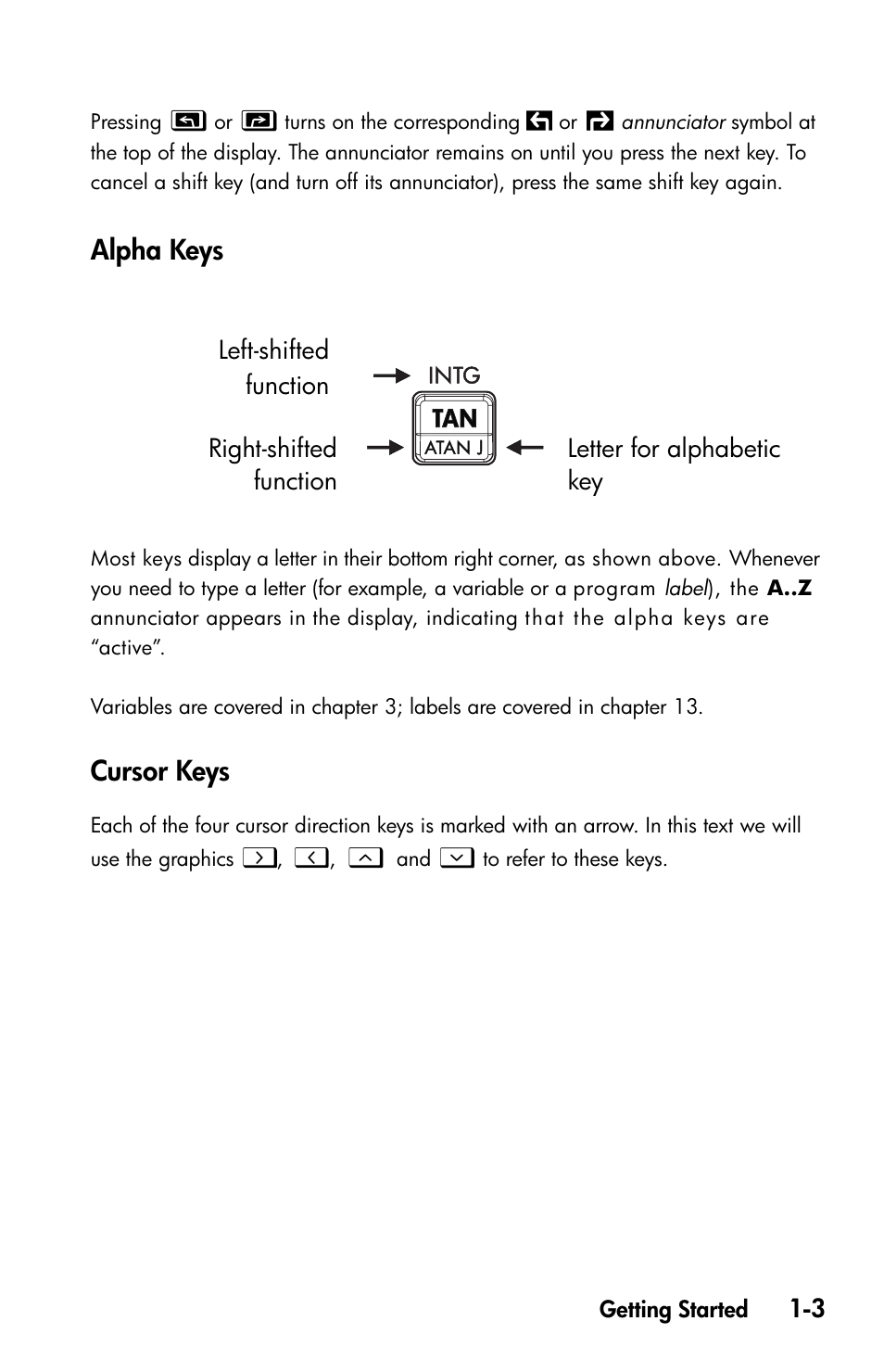 Alpha keys, Cursor keys | HP 35s Scientific Calculator User Manual | Page 19 / 382