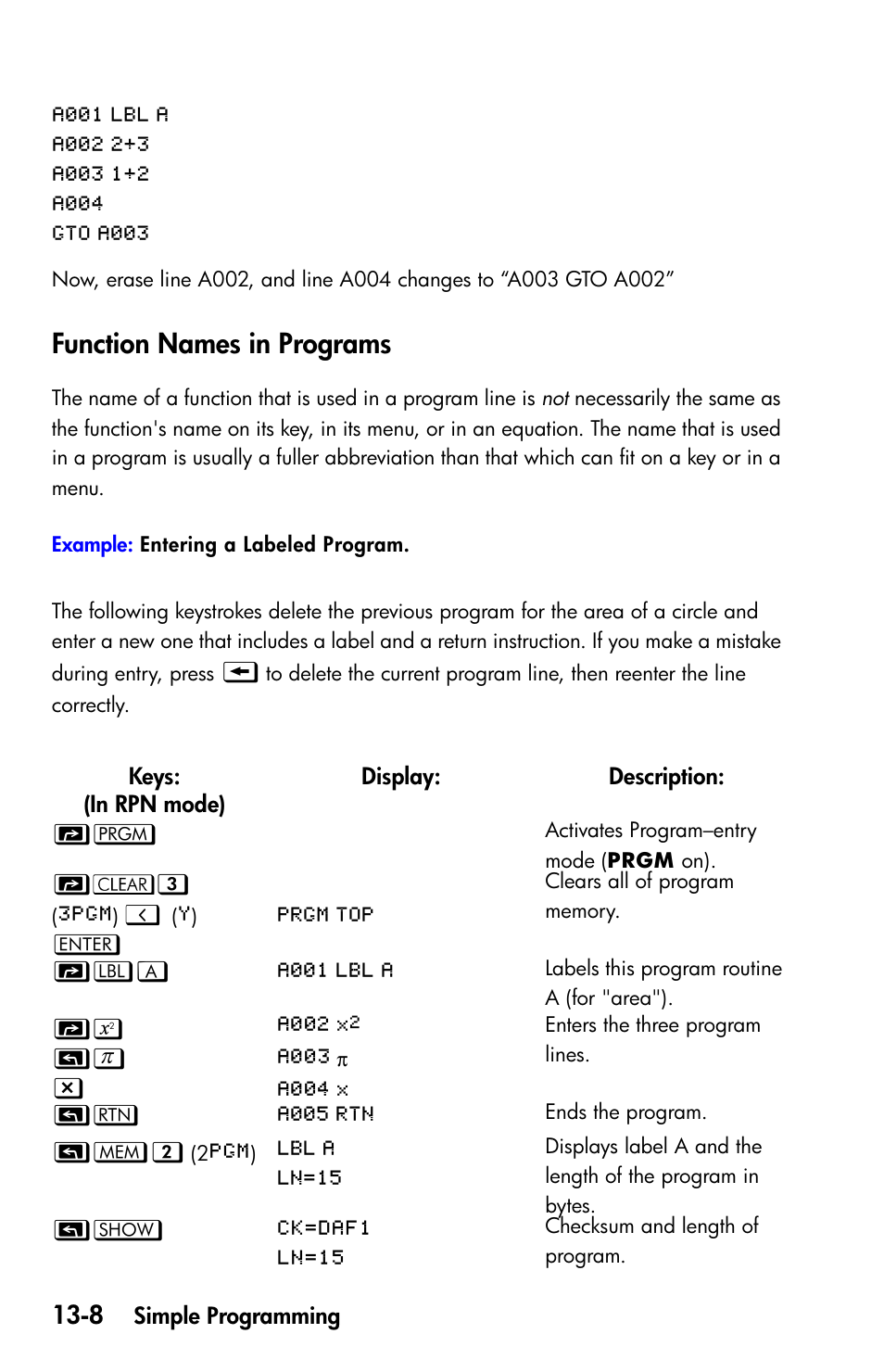 Function names in programs | HP 35s Scientific Calculator User Manual | Page 190 / 382