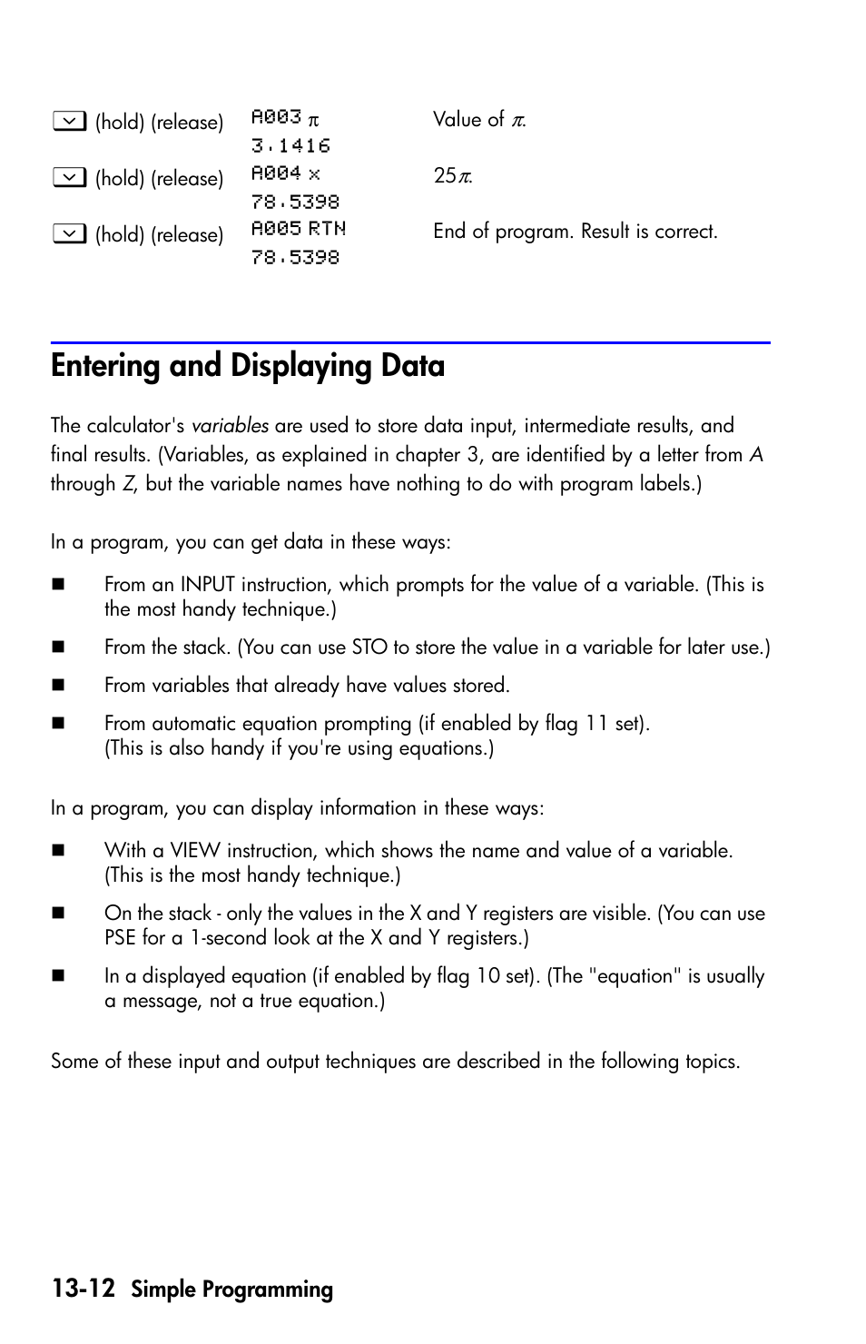 Entering and displaying data | HP 35s Scientific Calculator User Manual | Page 194 / 382