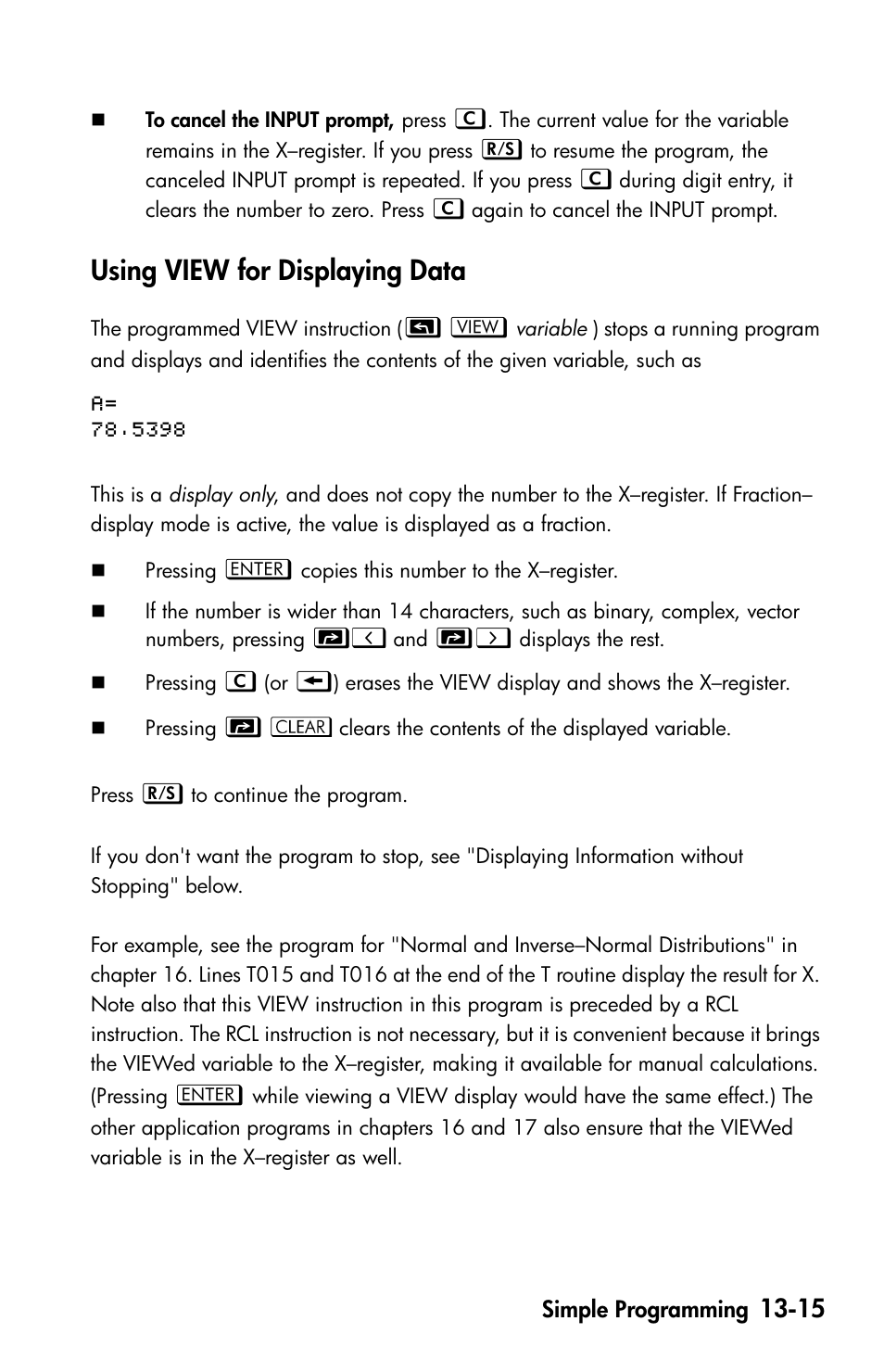 Using view for displaying data | HP 35s Scientific Calculator User Manual | Page 197 / 382