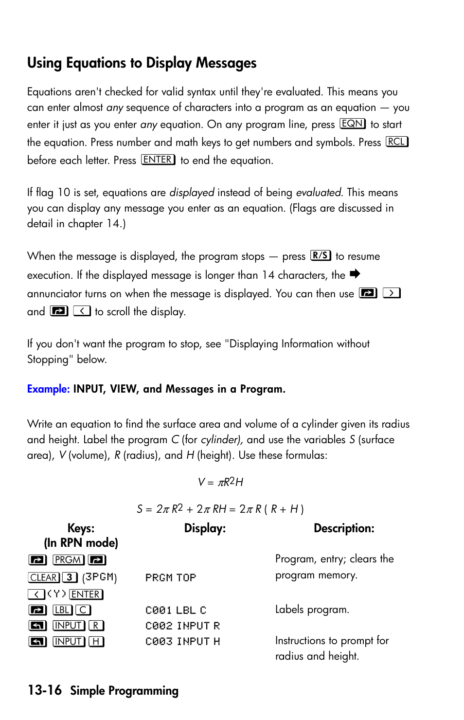 Using equations to display messages | HP 35s Scientific Calculator User Manual | Page 198 / 382