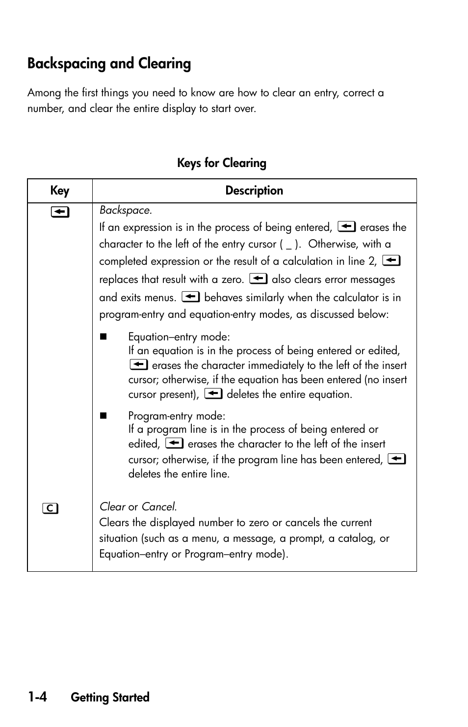 Backspacing and clearing | HP 35s Scientific Calculator User Manual | Page 20 / 382