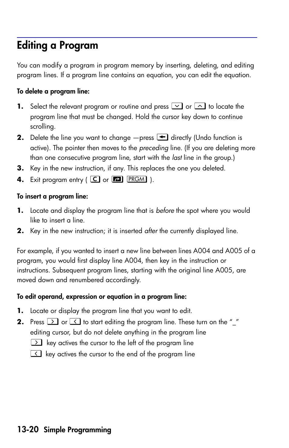 Editing a program | HP 35s Scientific Calculator User Manual | Page 202 / 382