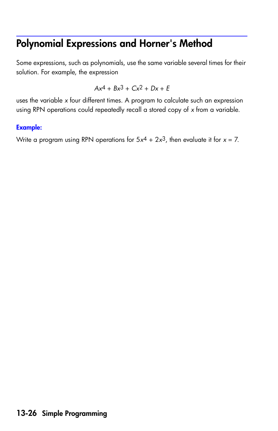 Polynomial expressions and horner's method | HP 35s Scientific Calculator User Manual | Page 208 / 382