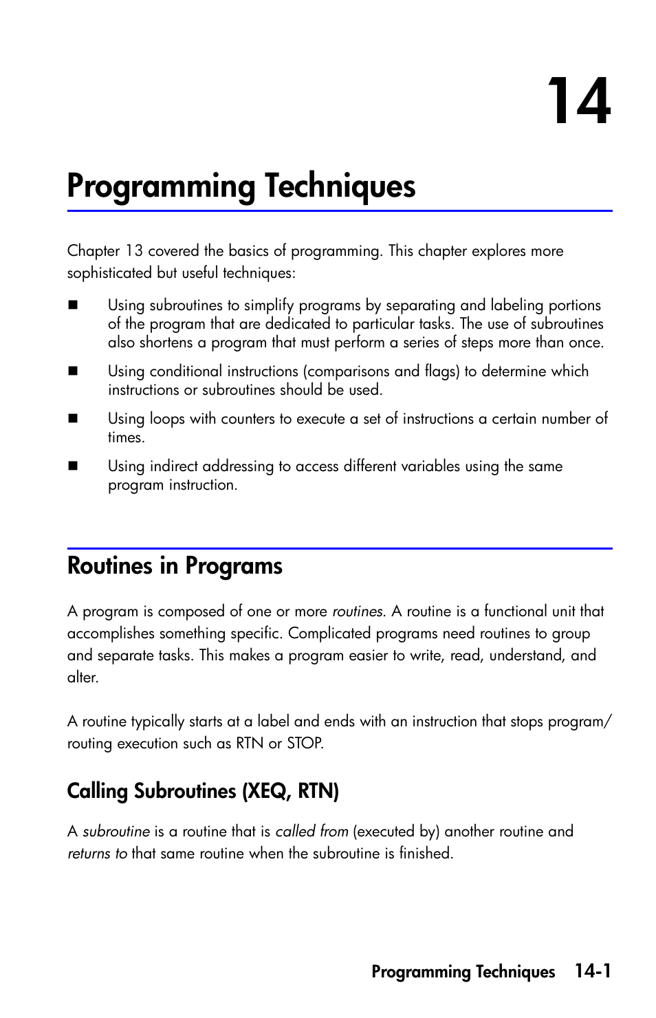 Programming techniques, Routines in programs, Calling subroutines (xeq, rtn) | HP 35s Scientific Calculator User Manual | Page 211 / 382