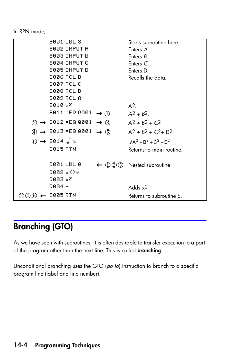 Branching (gto) | HP 35s Scientific Calculator User Manual | Page 214 / 382