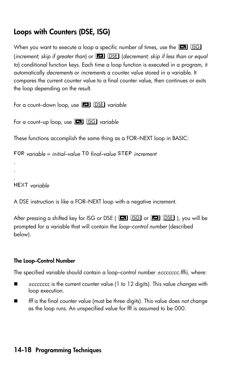 Loops with counters (dse, isg) | HP 35s Scientific Calculator User Manual | Page 228 / 382