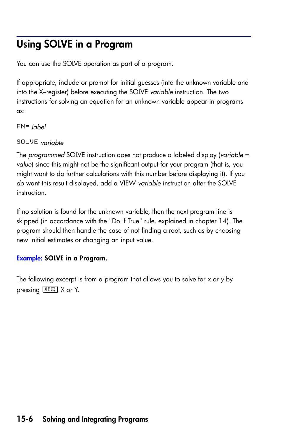 Using solve in a program | HP 35s Scientific Calculator User Manual | Page 240 / 382