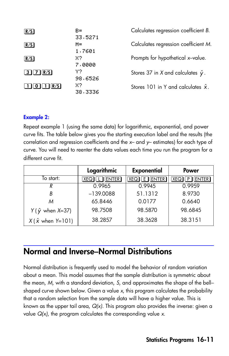 Normal and inverse-normal distributions, Normal and inverse–normal distributions, L e p | HP 35s Scientific Calculator User Manual | Page 257 / 382