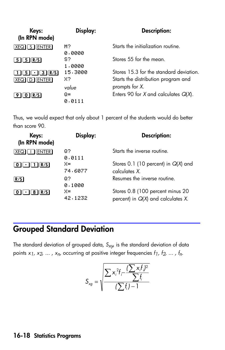 Grouped standard deviation | HP 35s Scientific Calculator User Manual | Page 264 / 382