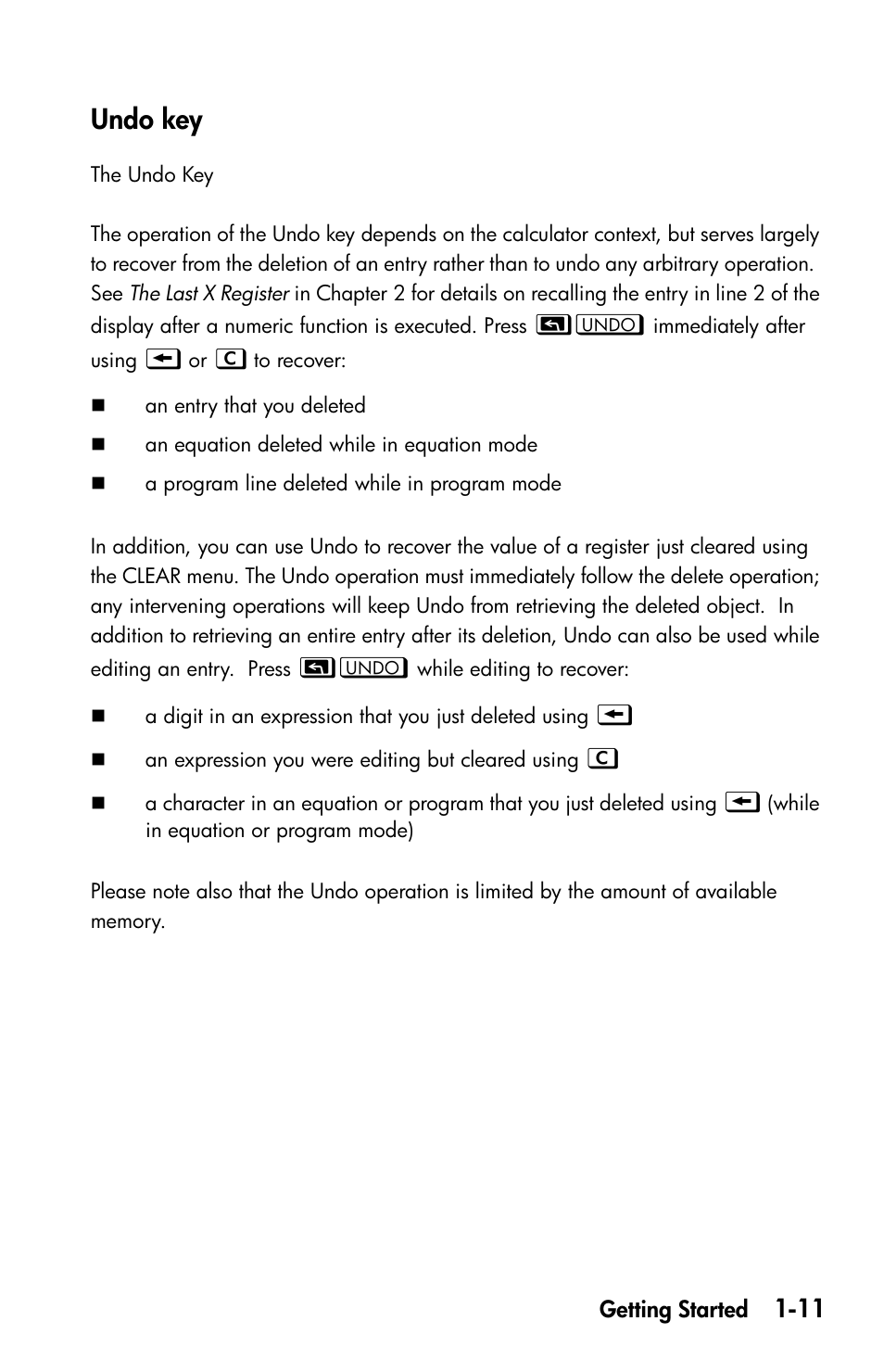 Undo key | HP 35s Scientific Calculator User Manual | Page 27 / 382