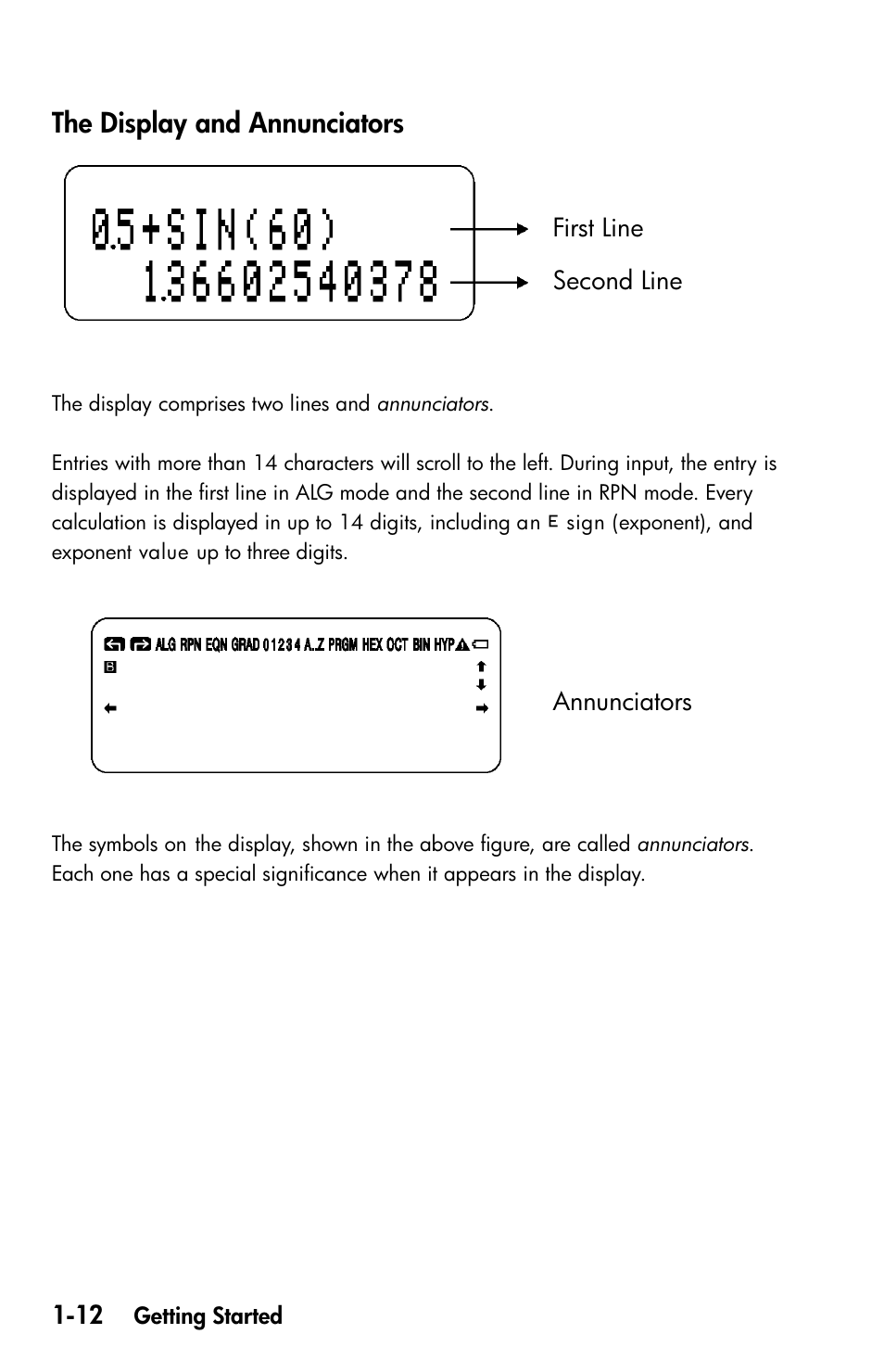 The display and annunciators | HP 35s Scientific Calculator User Manual | Page 28 / 382