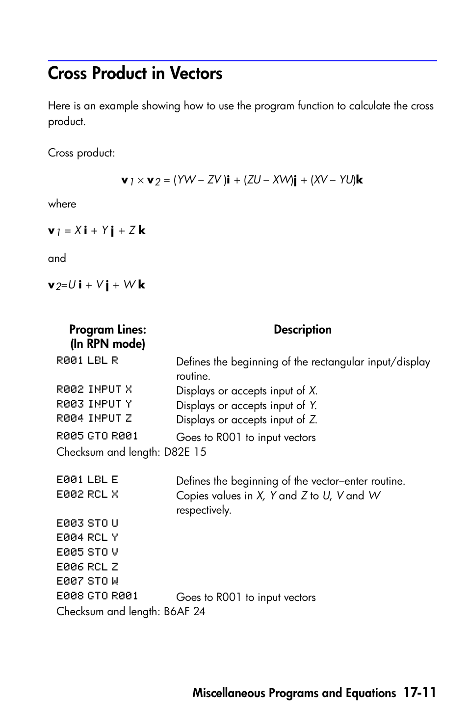 Cross product in vectors | HP 35s Scientific Calculator User Manual | Page 281 / 382