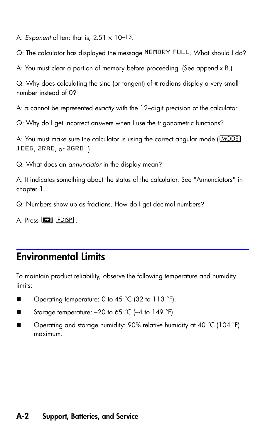 Environmental limits | HP 35s Scientific Calculator User Manual | Page 288 / 382