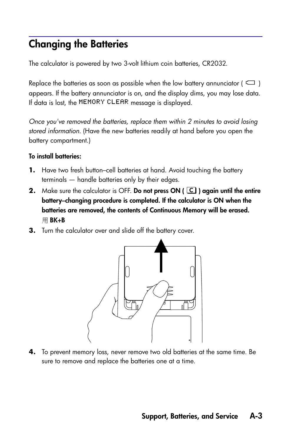 Changing the batteries | HP 35s Scientific Calculator User Manual | Page 289 / 382