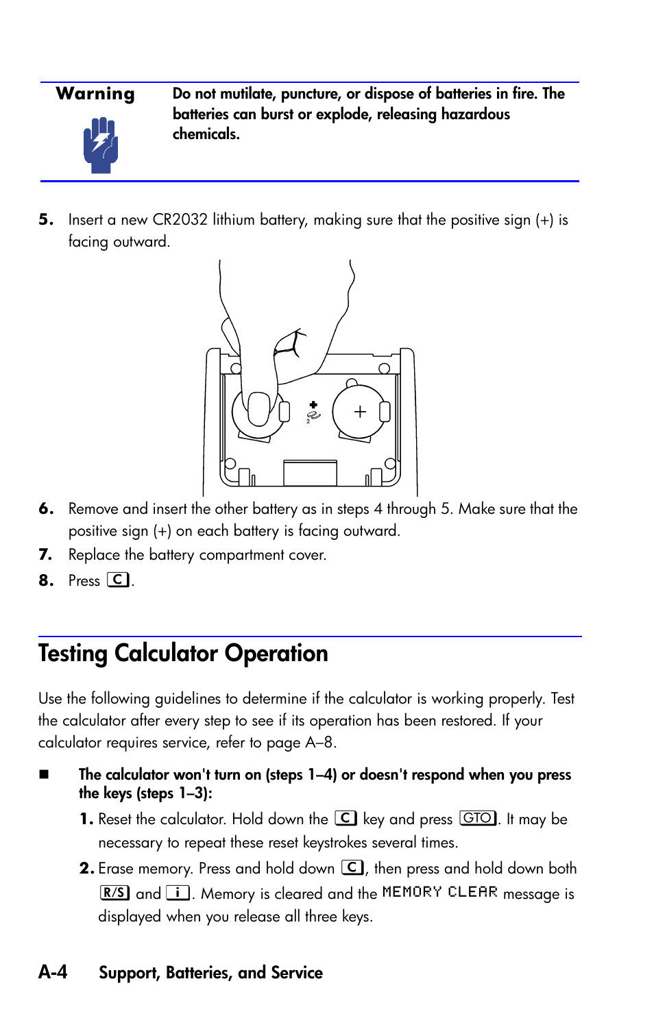 Testing calculator operation | HP 35s Scientific Calculator User Manual | Page 290 / 382