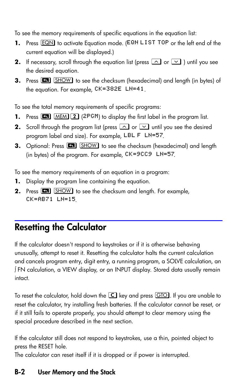 Resetting the calculator | HP 35s Scientific Calculator User Manual | Page 302 / 382